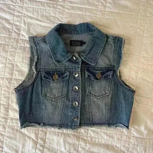 Ci sono western denim vest girls size large Y2K boho hippie buttons cutoff faded
